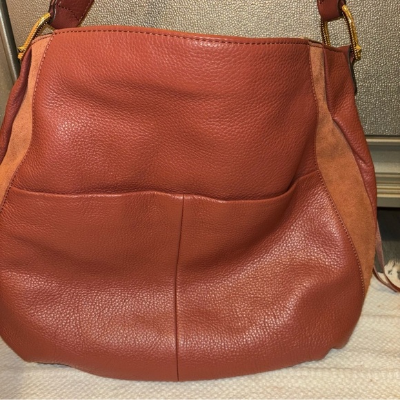 Aimee Kestenberg Tuscany Pebbled Leather & Suede Purse Hobo Bag Terracotta - Picture 7 of 12